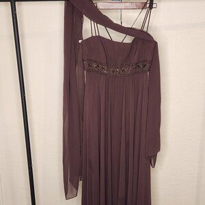 David’s Bridal Beaded Empire Waist Chiffon Gown – Size 6 – Brown Formal Dress +